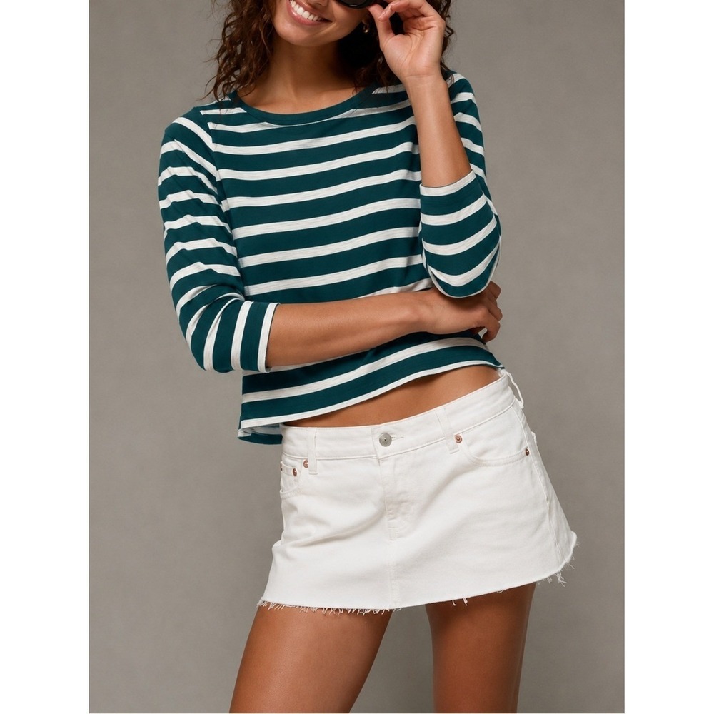 Old Navy Green/White Relaxed Mariner Striped Long Sleeve Shirt